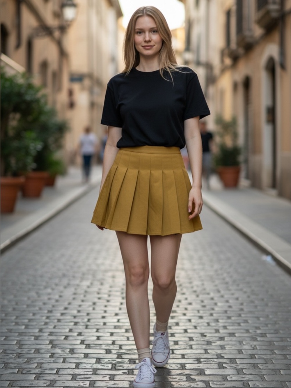 NWT PrettyLittleThing Pleated Micro Mini Skirt Sz 10 Golden Mustard color